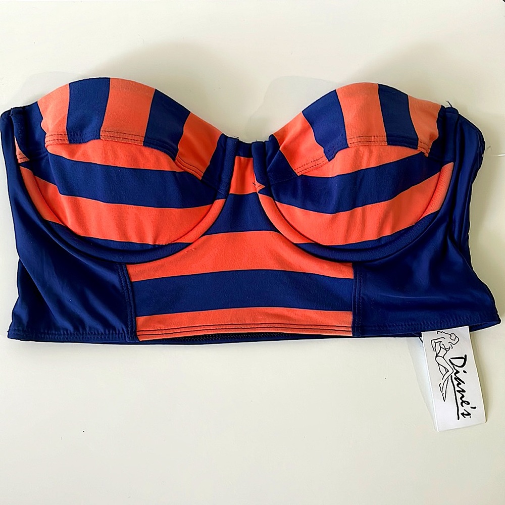 Orange & blue underwires bikini top invisible straps longline top lined L new